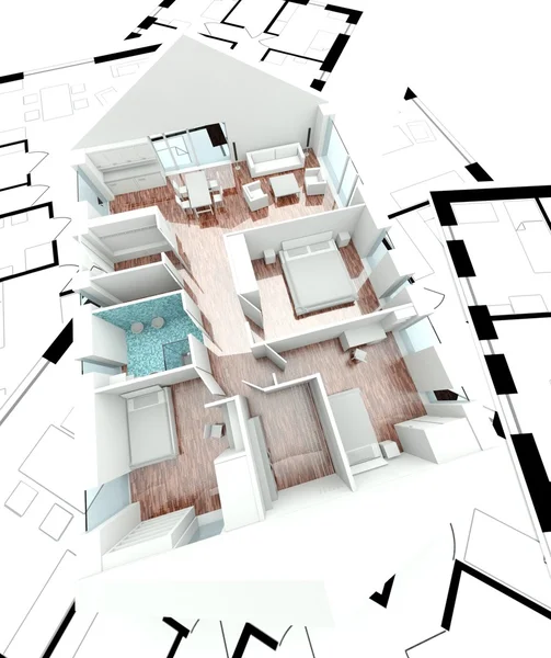 3D rendering hus plan - Stock-foto