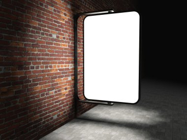 3d Blank street advertising billboard on brick wall at night clipart