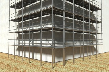 3d scaffolding and renovated wall clipart