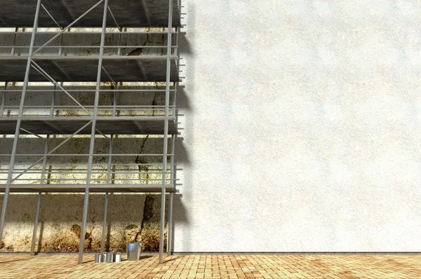 3d scaffolding and renovated wall — Stock Photo, Image