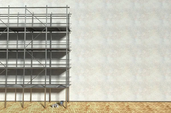 3d scaffolding and renovated wall — Stock Photo, Image