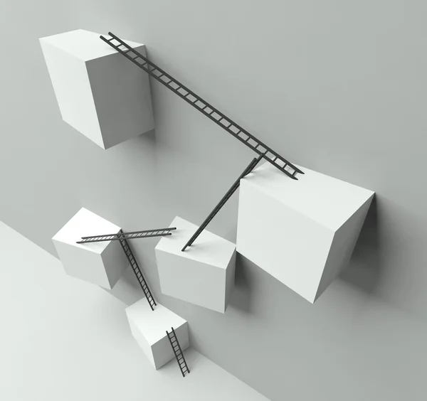 Group of white blocks with a lot of ladders on wall — Stock Photo, Image