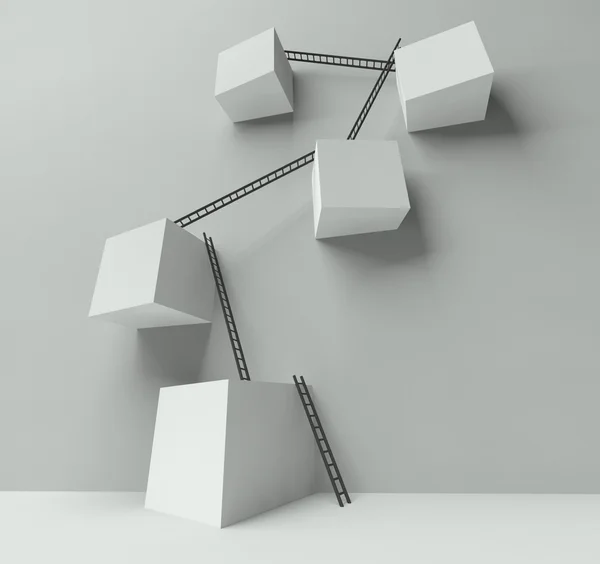 Groep van witte blokken met een heleboel ladders op muur — Stockfoto