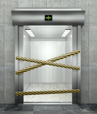 3d closed elevator with open door clipart