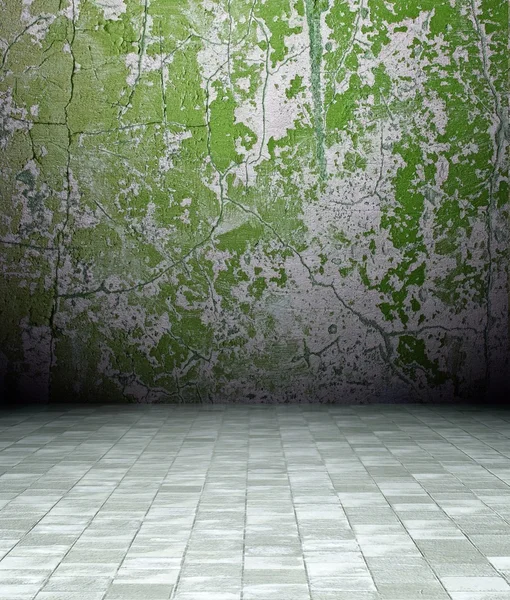 3d Grunge Interieur, grüne rostige Wand — Stockfoto