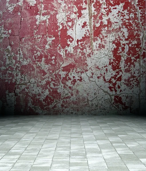 Intérieur grunge 3d, mur rouillé rouge — Photo