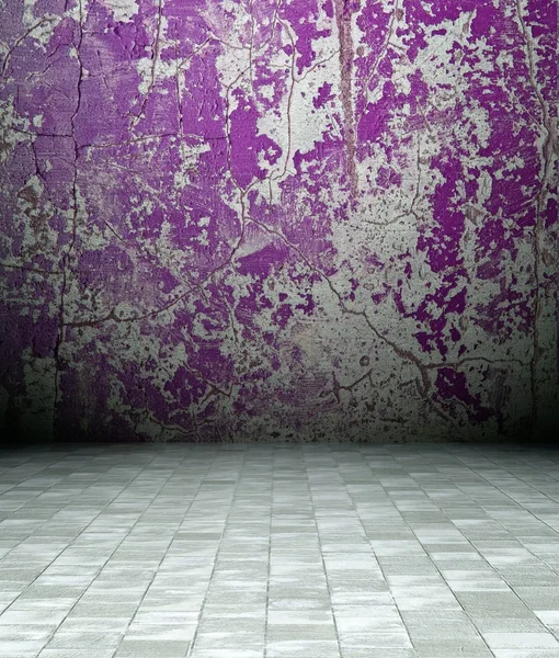 Intérieur grunge 3d, mur violet rouillé — Photo