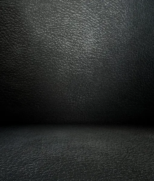 3d interior, pared de cuero negro — Foto de Stock