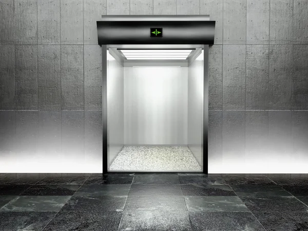 3d 现代电梯与打开的门 — 图库照片