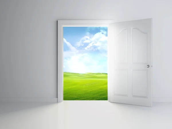 3D drzwi otwarte w pustym pokoju — Zdjęcie stockowe