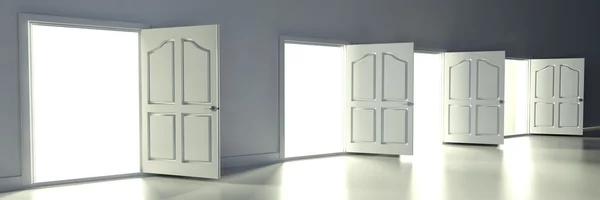 3d open doors in empty room — Stock Photo, Image