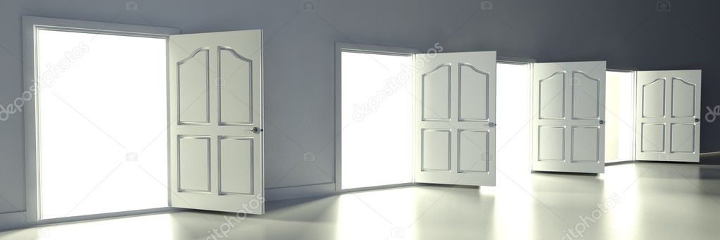 3d open doors in empty room