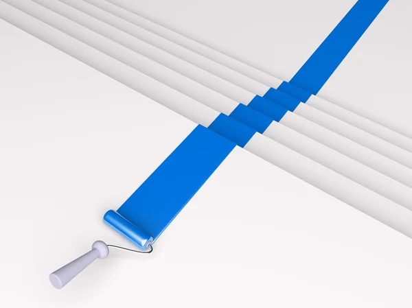 3d roller and blue paint stripe — Stock Photo, Image