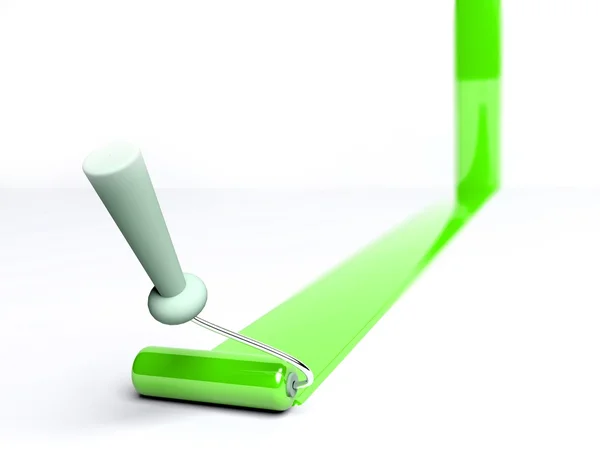 3D roller i zielonej farby pasek na podłogi i ściany — Zdjęcie stockowe