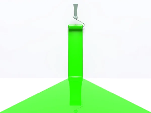 3d 롤러와 녹색 페인트 스트라이프 — 스톡 사진