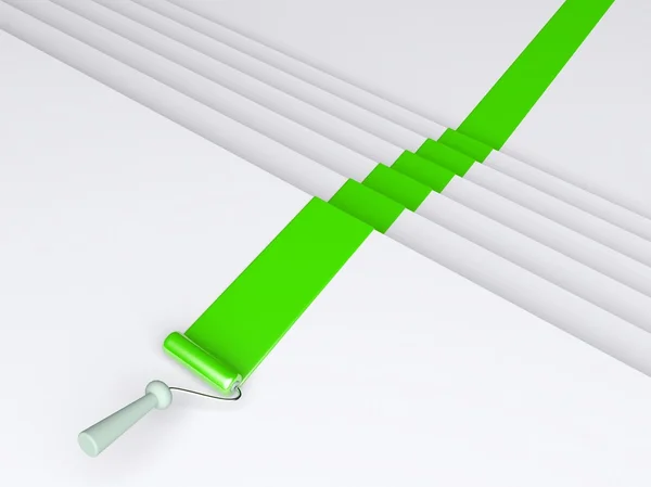 3d roller and green paint stripe — Stock Photo, Image