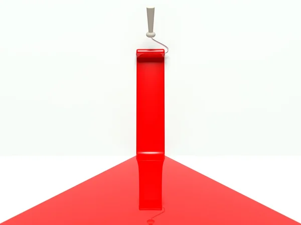 3d rodillo y la raya de pintura roja — Foto de Stock