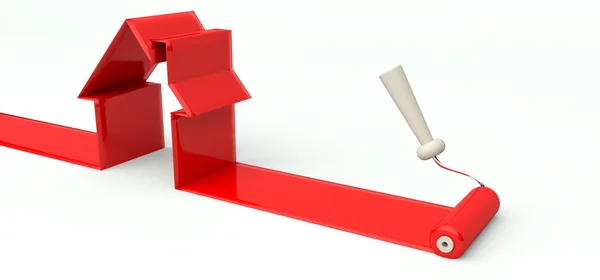 3d roller and red paint — Stock Photo, Image