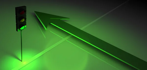3D зелений світлофор і стрілка — стокове фото