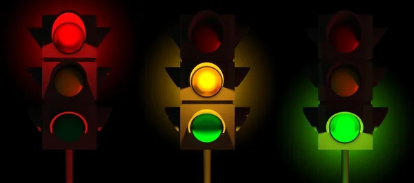 3d semáforos conjunto — Fotografia de Stock