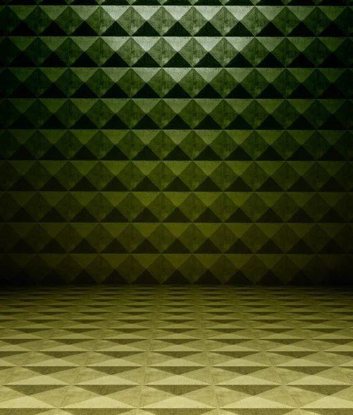 3D kovové čtvercové dlaždice, zelená textura interiéru — Stock fotografie