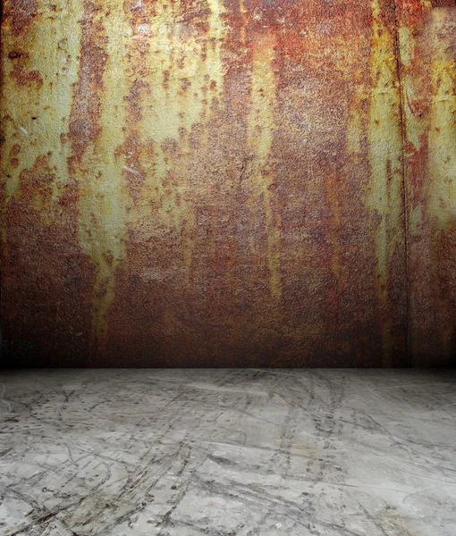 3d pared de metal oxidado, interior de textura roja —  Fotos de Stock