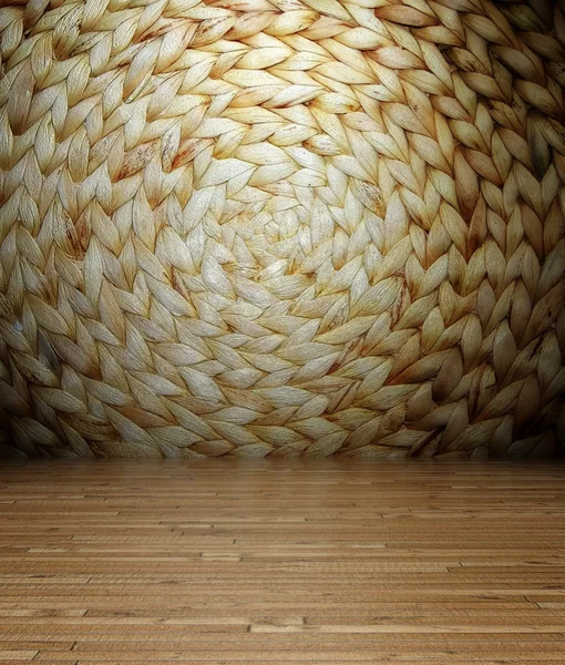 3D-s parketta és fonott textúra, üres belső — Stock Fotó