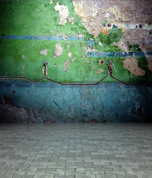 3d wall with peeling paint texture, empty interior — Stockfoto