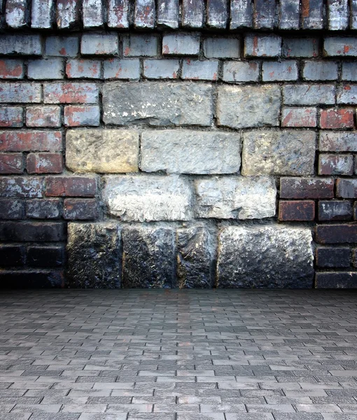 3d стена с каменной и кирпичной текстурой, пустой интерьер — стоковое фото