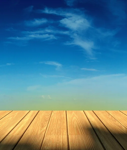 3d cielo sfondo e pavimento in legno — Foto Stock