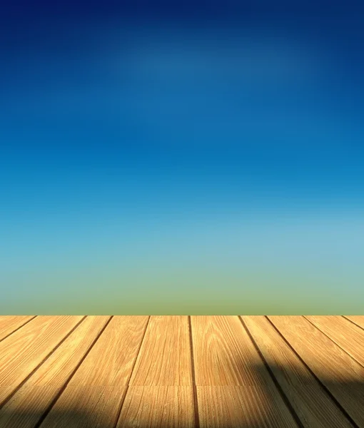 3d sky background and wood floor — Stock Photo, Image