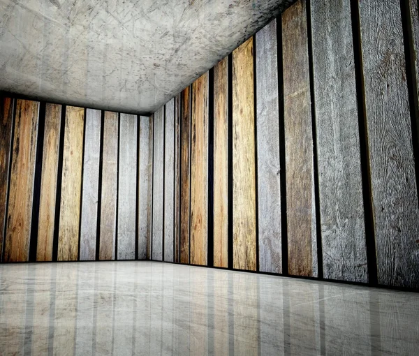 3D-hoek van oude grunge houten interieur — Stockfoto