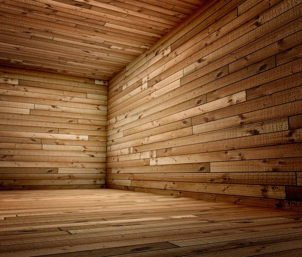 3d corner of old grunge wooden interior — Stock Photo, Image
