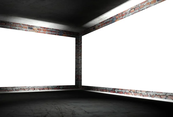 Angolo interno 3d con cornici vuote bianche — Foto Stock