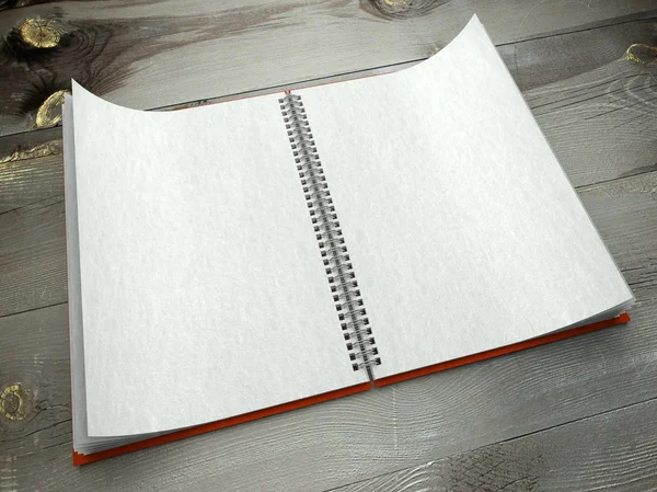 3D öppen tom anteckningsbok på skrivbord pappersstruktur — Stockfoto