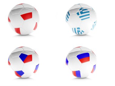 3d soccer balls with flags isolated white clipart