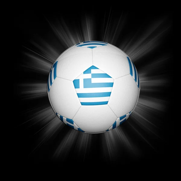 Balón de fútbol 3D con bandera griega, negro aislado — Stockfoto
