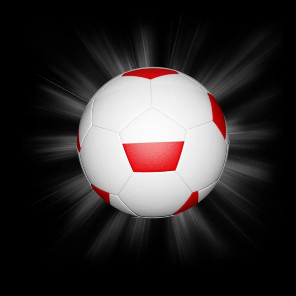 Lehçe bayrak, izole siyah 3D futbol topu — Stok fotoğraf
