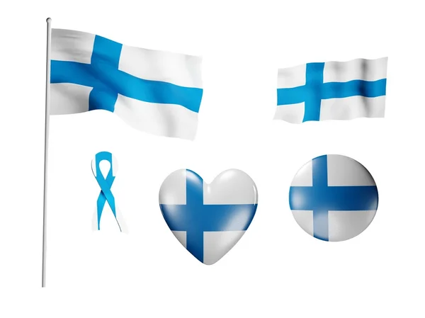 Finlandiya bayrağı simgeleri ve bayrakları kümesi- — Stok fotoğraf