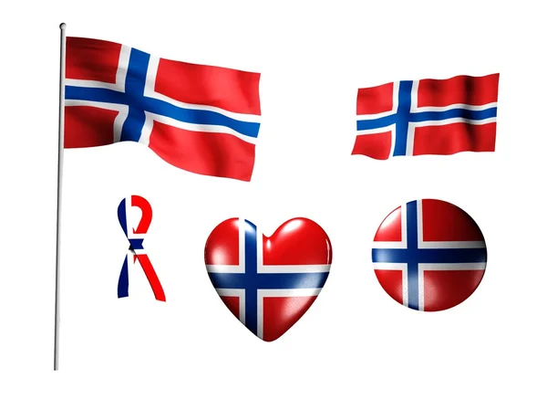 ノルウェー国旗 - アイコンとフラグの設定 — ストック写真