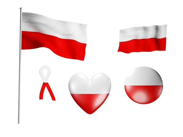 Bendera Polandia - set ikon dan bendera — Stok Foto