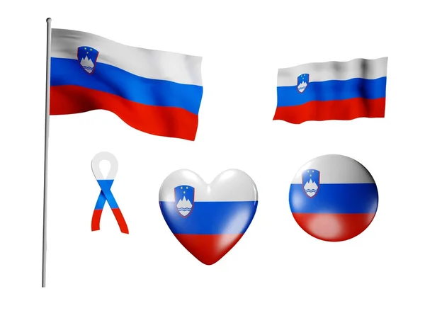 De vlag van Slovenië - set van pictogrammen en vlaggen — Stockfoto