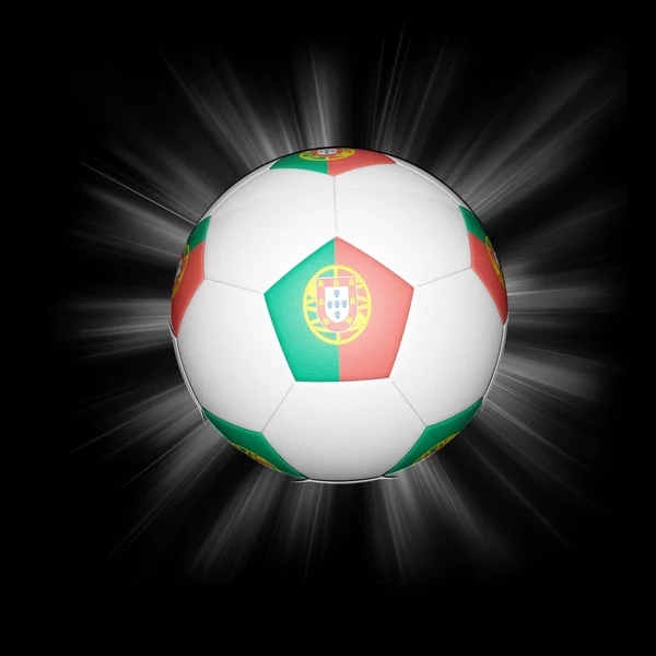 Portekiz bayrağı, izole siyah 3D futbol topu — Stok fotoğraf