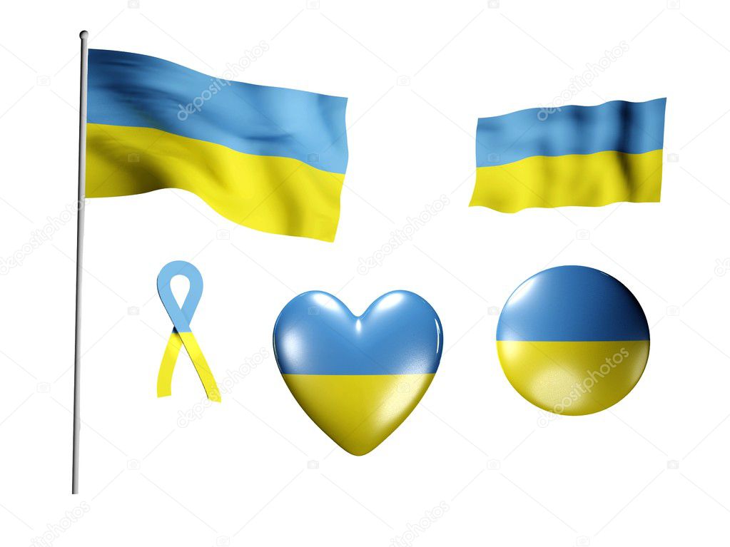 The Ukraine flag - set of icons and flags