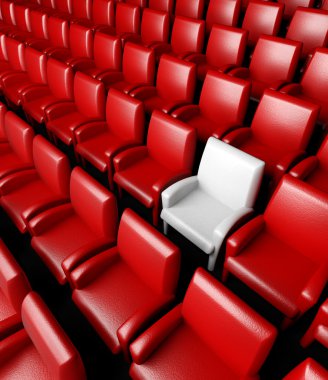 Empty cinema hall with auditorium and one reserved seat clipart