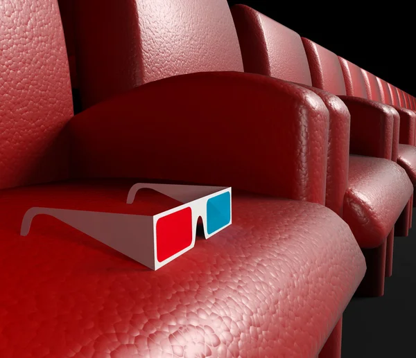 Sala de cinema vazio e óculos 3d — Fotografia de Stock