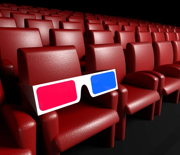 Prázdné kinosálu a 3d brýle — Stock fotografie