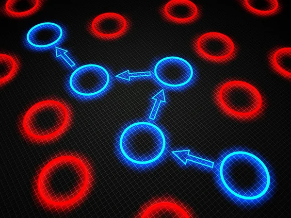 3D concept van netwerk met gloeiende cirkels — Stockfoto