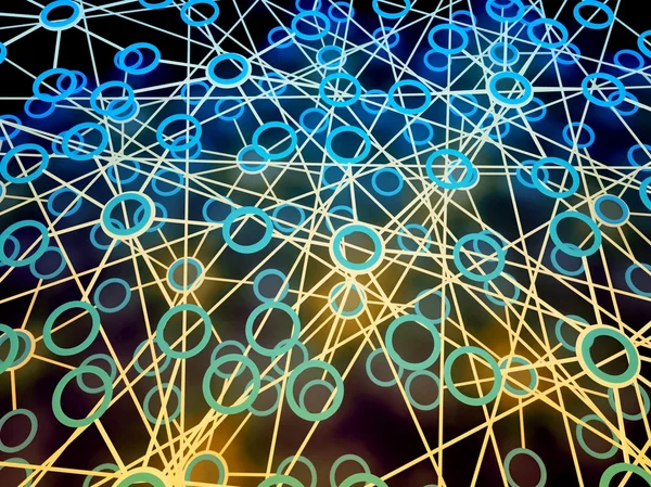 3D-Konzept des Netzwerks mit glühenden Kreisen — Stockfoto