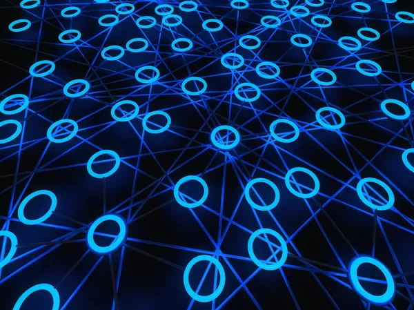 3D-Konzept des Netzwerks mit glühenden Kreisen — Stockfoto